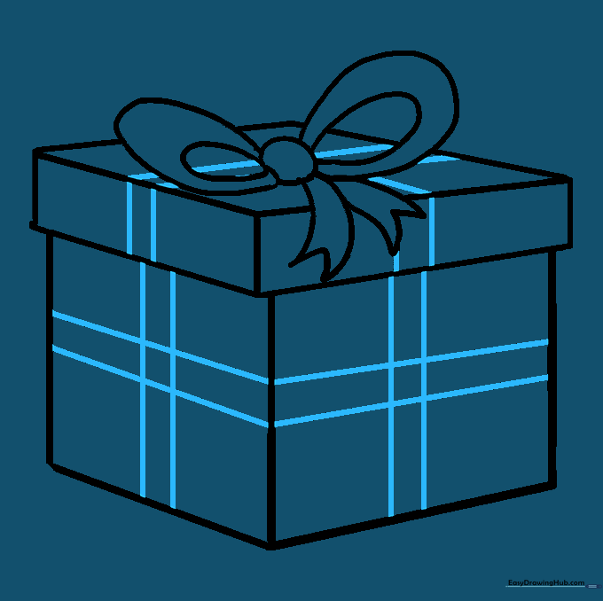 Adding ribbon lines wrapping around the sides of the gift box.