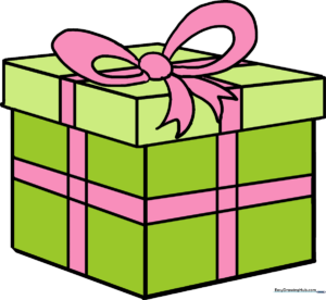 A colorful, festive Christmas present with a large bow, ready for the holidays.