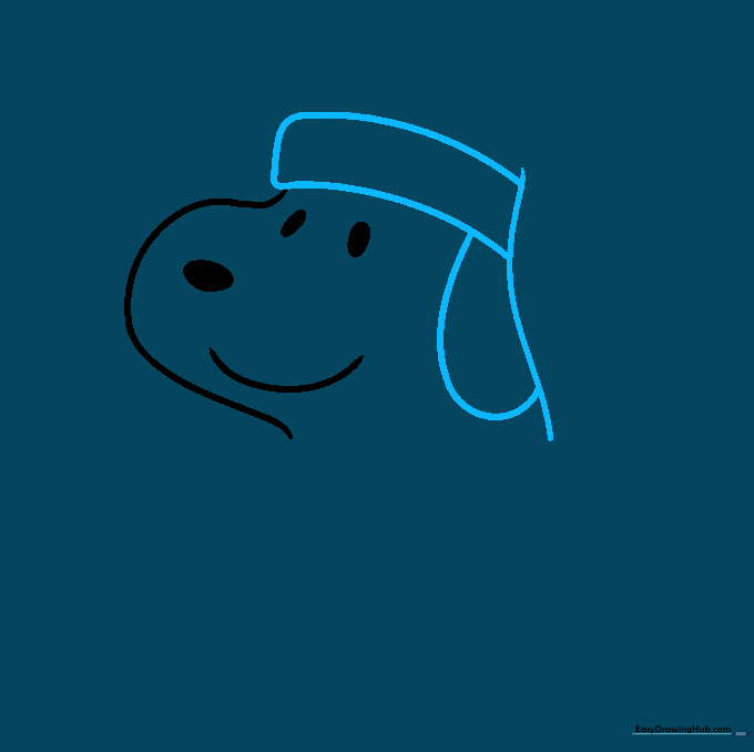 Drawing the brim of a Santa hat and Snoopy's floppy ear using smooth curved lines.