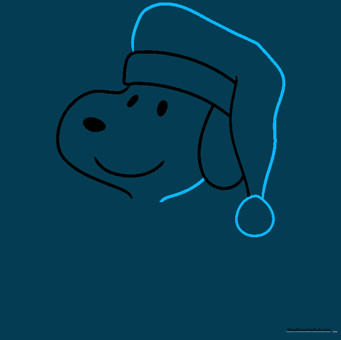 Adding the pom-pom to the top of the Santa hat and finalizing the head outline.