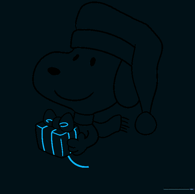 Adding ribbon details to the gift and outlining the start of the torso.