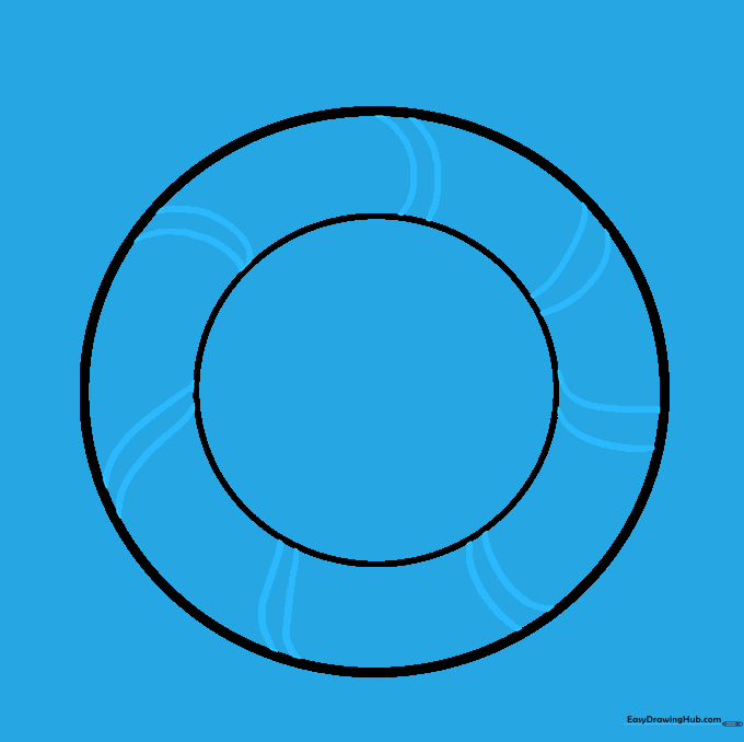 Parallel curved lines drawn across the wreath ring to indicate where the decorative ribbon will go.