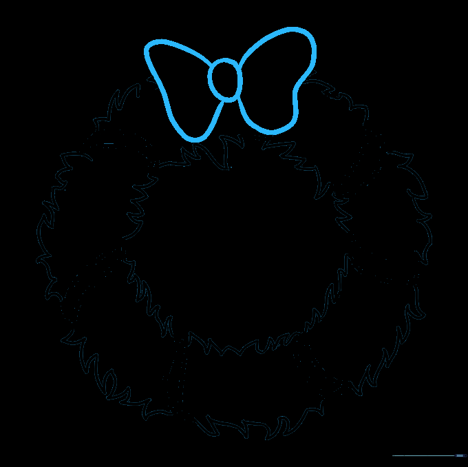 The wreath with the bow cleaned up and overlapping lines removed.