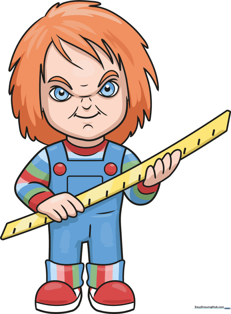 Full-color illustration of Chucky, a stylized horror doll character.