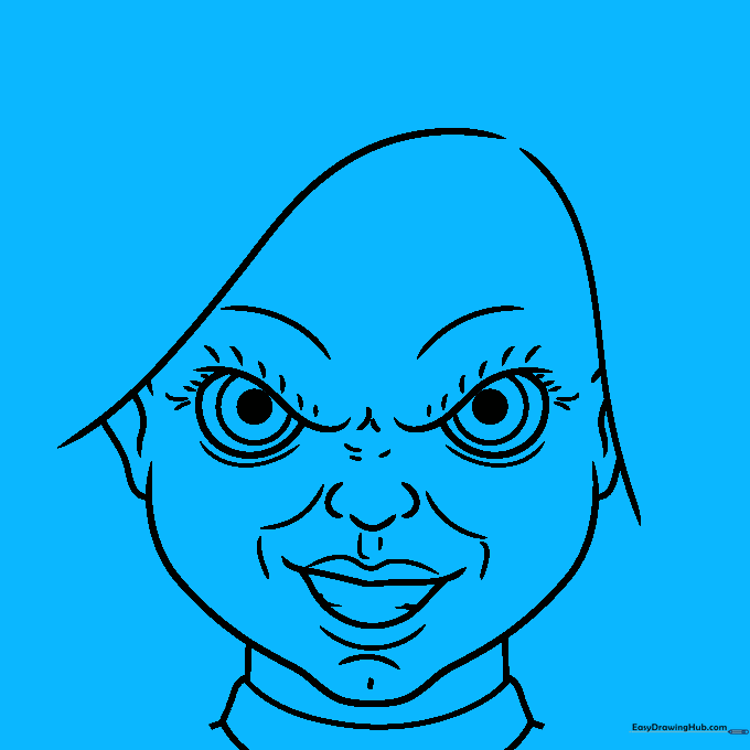 Adding jagged hair shapes and shoulder outlines to the drawing.