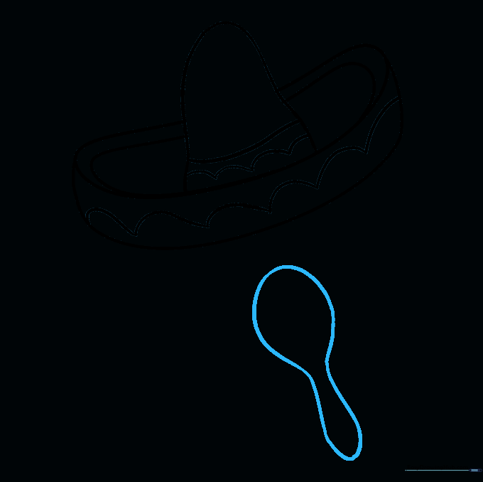 A simple outline of a maraca featuring an egg-shaped rattle and a slender handle.