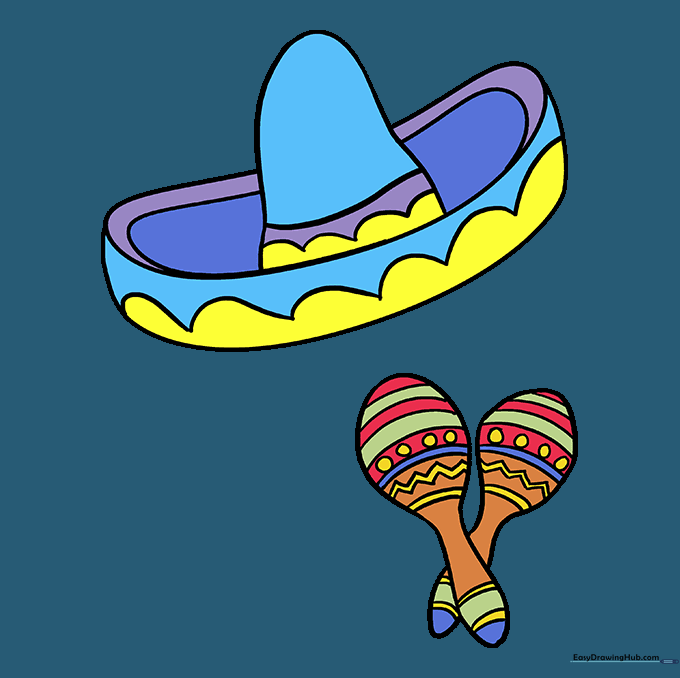The final drawing fully colored with vibrant, festive shades.