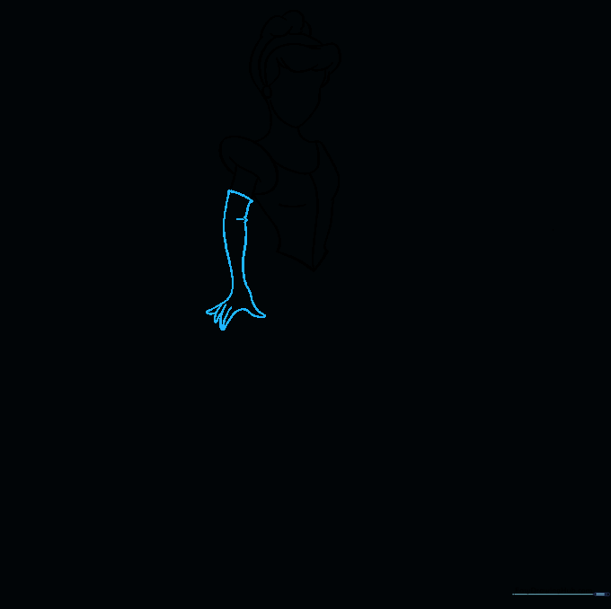 Detailing the gloved arm and hand with simple, curved lines.