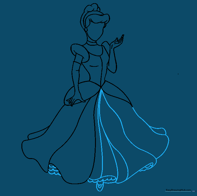 Adding detail to the dress with scalloped underskirts and a glass slipper.