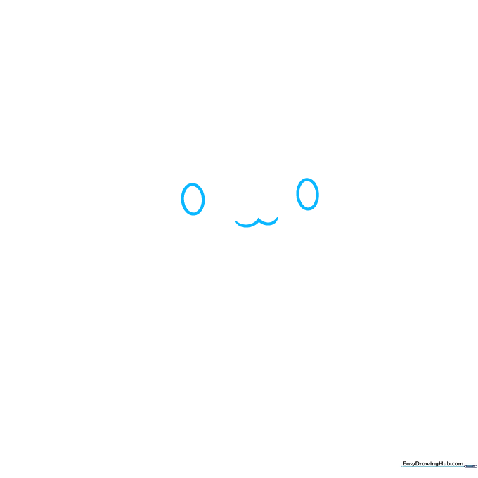 Close-up of Cinnamoroll's eyes and mouth sketched in pencil on white paper.