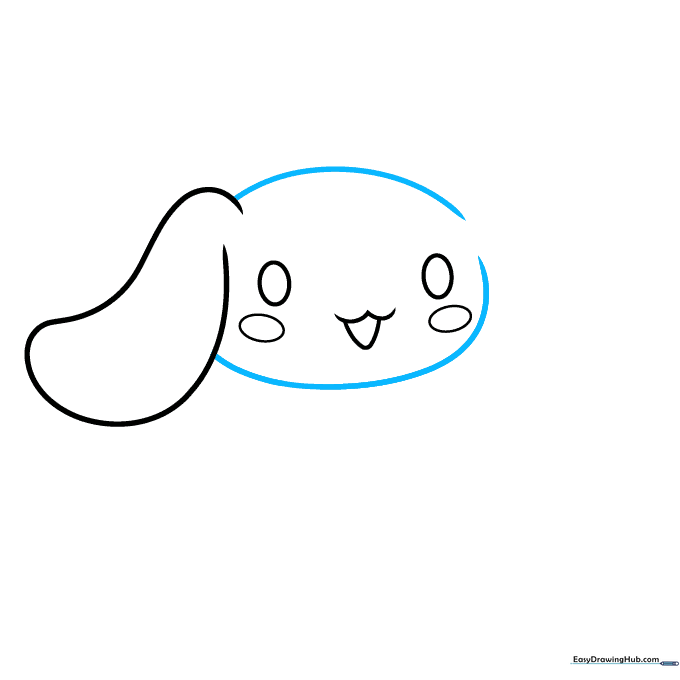 Pencil sketch showing the outline of Cinnamoroll's head with a gap for the second ear.