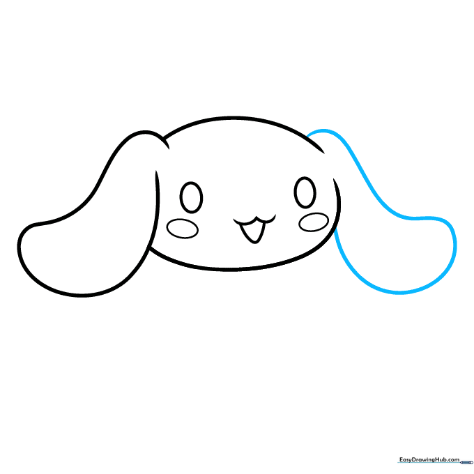 Pencil sketch showing both of Cinnamoroll's large, floppy ears completed.