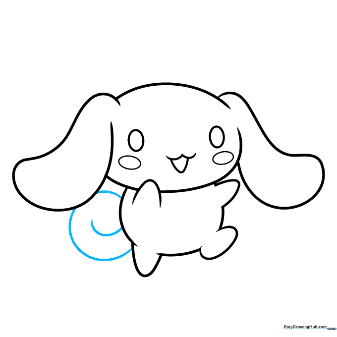 Pencil sketch showing the spiral-shaped tail added to Cinnamoroll.