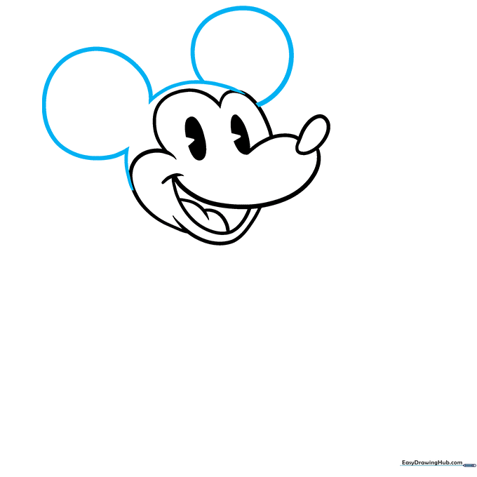 Adding two large circular ears to the top of Mickey's head.