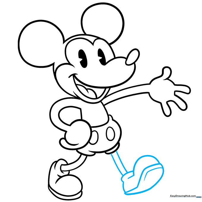 Drawing the second leg and shoe to complete the lower body.