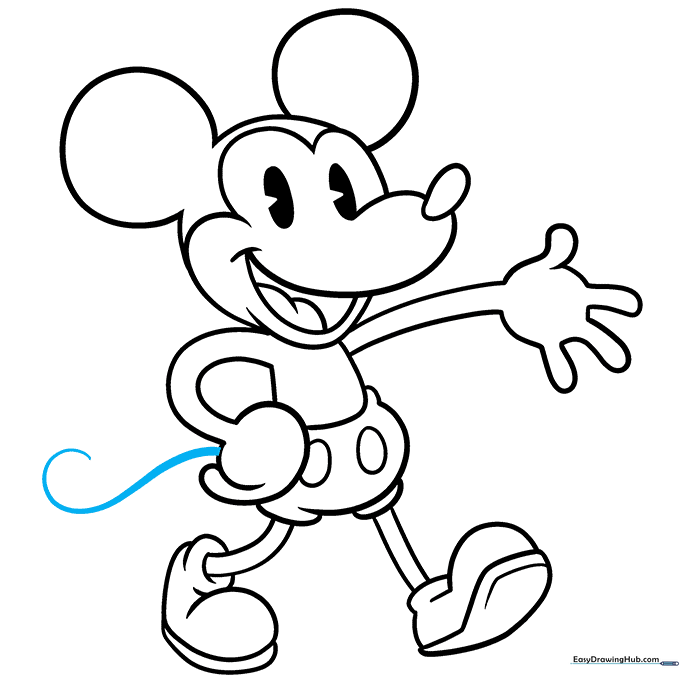 Adding a long, curved tail to the back of Mickey's body.