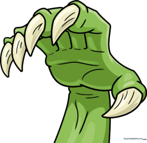 A vibrant, finished illustration of a monster hand with sharp, green-colored claws.