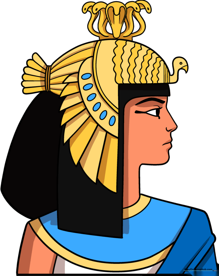 Finished artistic portrait of Cleopatra, showing her iconic headdress and profile.