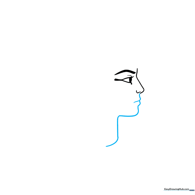 Drawing the lower face, lips, and neck contour of Cleopatra.