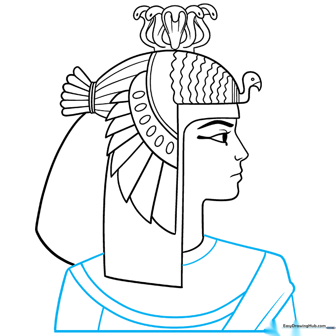 Sketching the shoulders and garment details of Cleopatra.