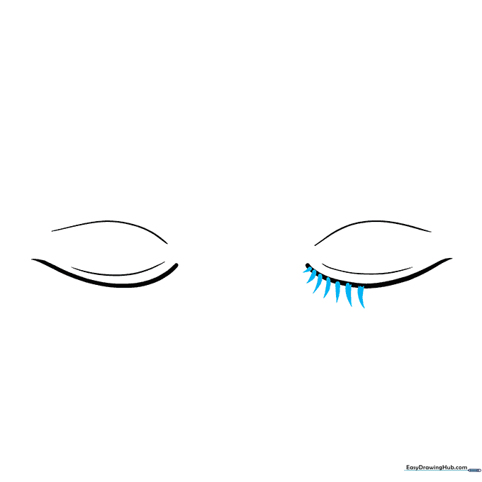 Drawing small, pointed teardrop shapes along the eyelid to create the appearance of eyelashes.