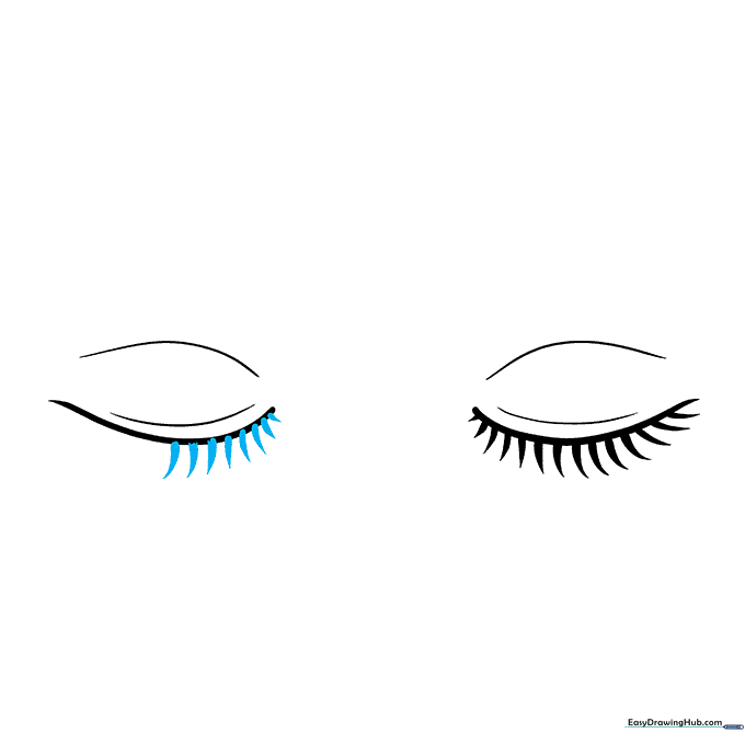 Beginning to draw the eyelashes on the second eye to match the first.