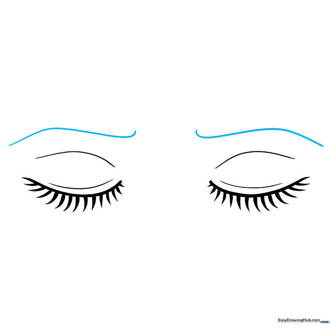 Adding simple curved guidelines above the eyes for the eyebrows.
