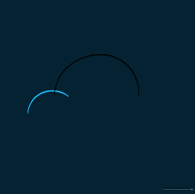 A second curved line added to the first to begin forming the cloud's fluffy silhouette.