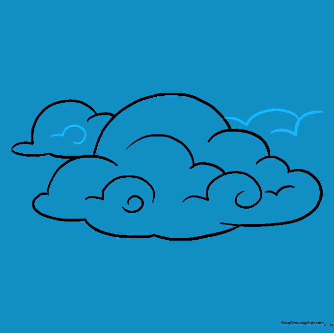A composition of three clouds of varying sizes to create a complete sky scene.