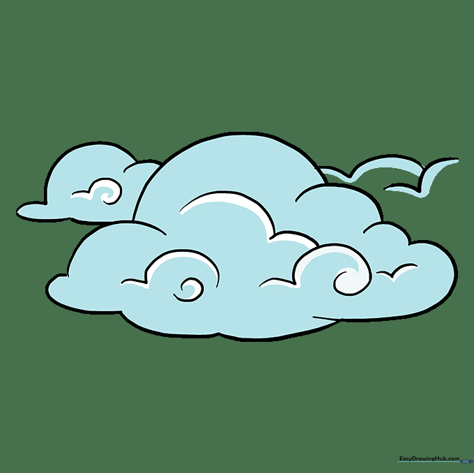 The finished cloud drawing colored with soft blue and white tones.