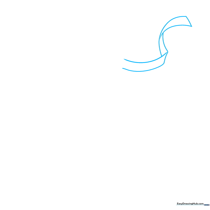 A single twisting ribbon piece of confetti drawn with two parallel curved lines on a white background.