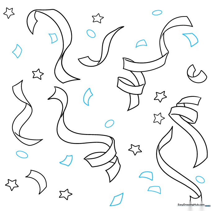 Small oval and square confetti shapes added to fill the gaps in the composition.