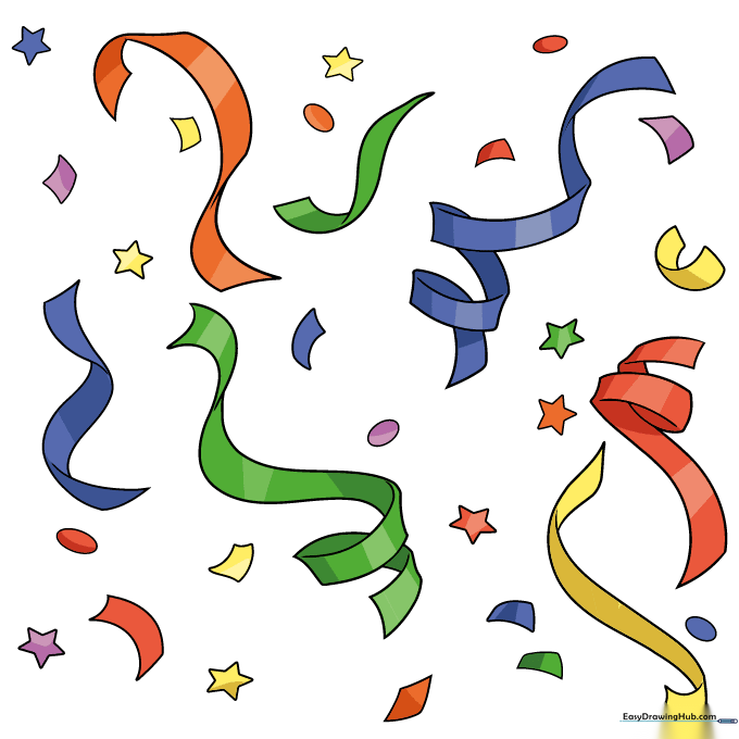 The final colored confetti drawing, showcasing a bright and festive variety of colors.
