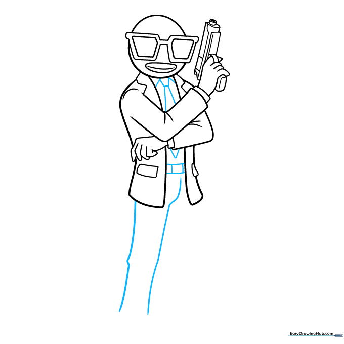 Adding the belt and the initial lines for the character's legs.
