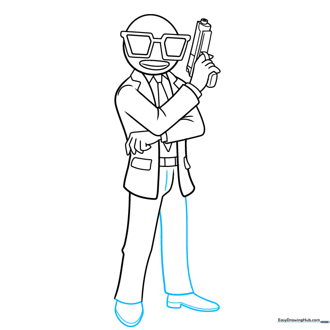 Completing the legs and adding the shoes to the character drawing.