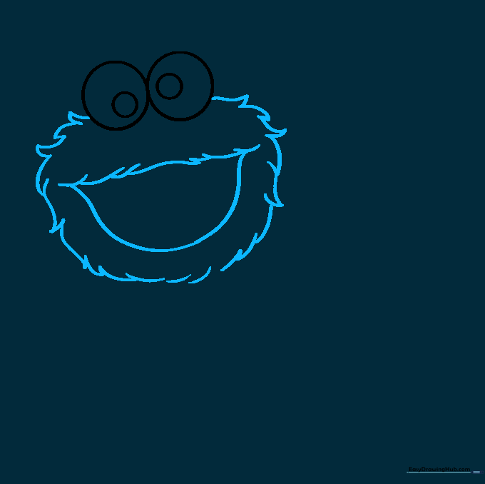 Outline of Cookie Monster's face showing a wide, hungry mouth shape.