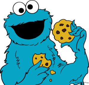 Completed, vibrant illustration of Cookie Monster holding two cookies.