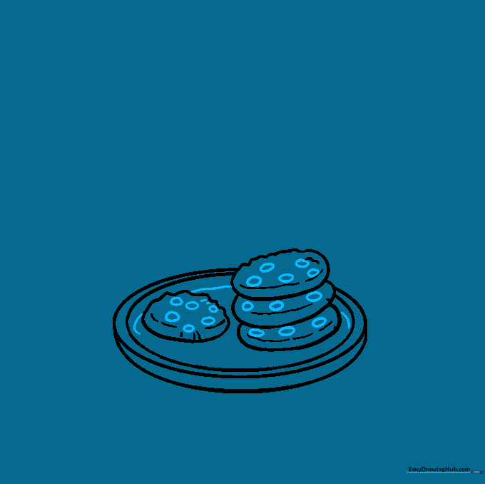 Adding chocolate chip details to the cookies and defining the plate's back edge.