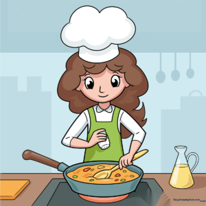 A colorful, finished illustration of a friendly chef cooking a meal, used as the tutorial cover.