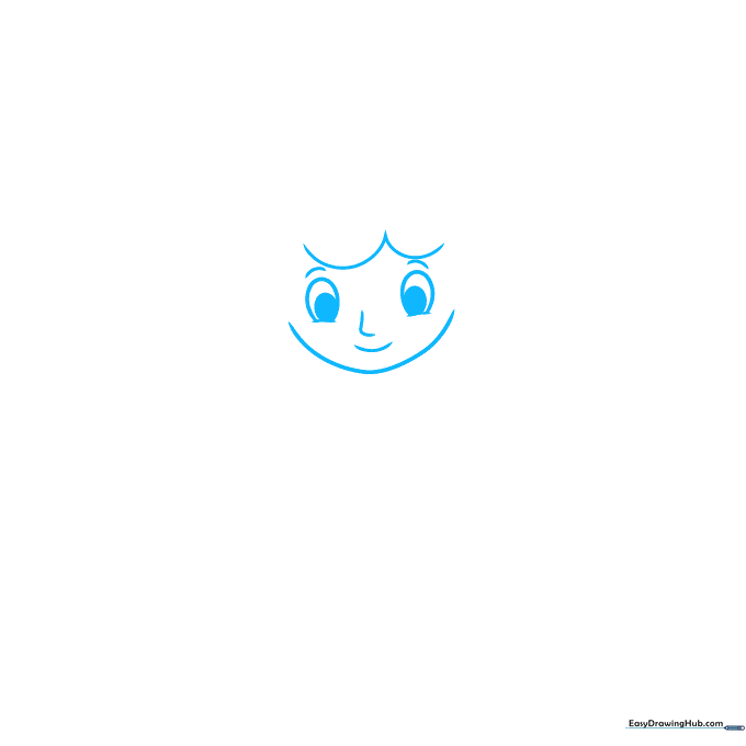 Pencil sketch of a cartoon chef face showing eyes, nose, and mouth placement.
