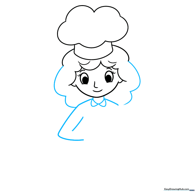 Adding the neck, collar, and shoulder outlines to the chef character.