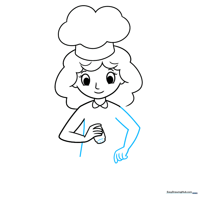 Adding details to the spice shaker and drawing the chef's torso.