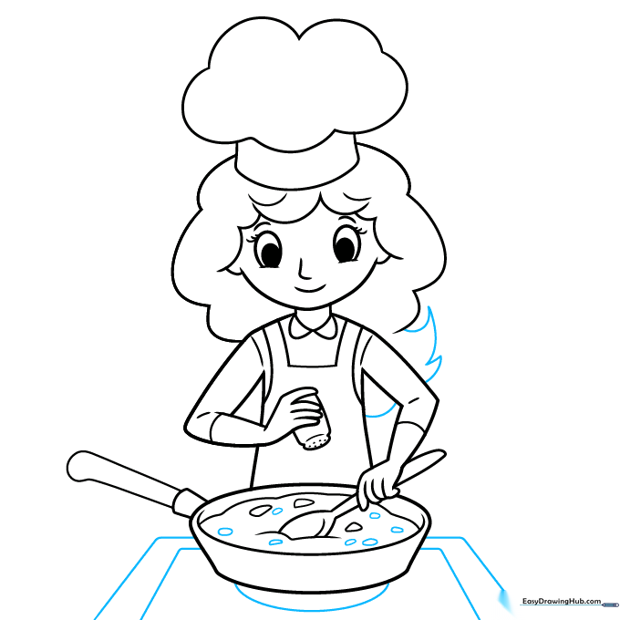 Drawing the burner and stove surface beneath the pan.
