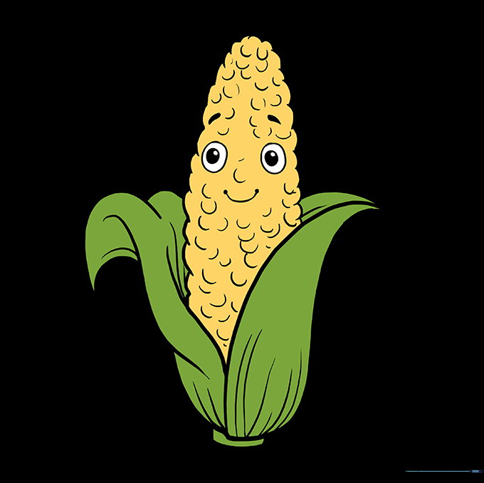 A fully colored and finished cartoon corn cob illustration.