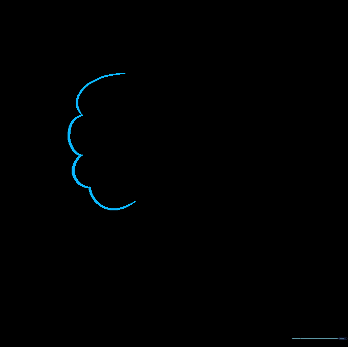 Pencil sketch showing the initial curved, cloud-like outline for the top of the cotton candy.