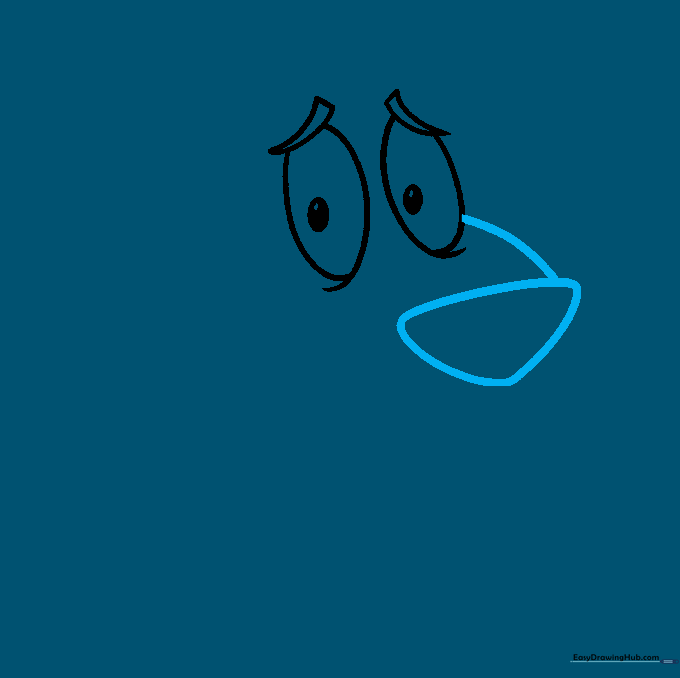 Drawing the triangular nose and snout bridge connecting to the eyes.
