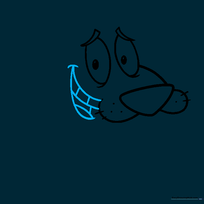 Drawing the open mouth with visible teeth and tongue.