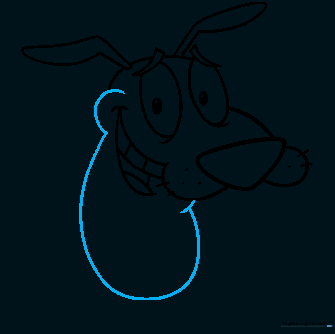 Drawing the outline of the face, chin, and upper body.