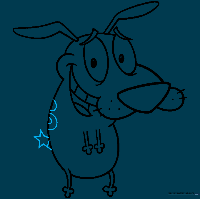 Finalizing the drawing with the tail and spots on the back.