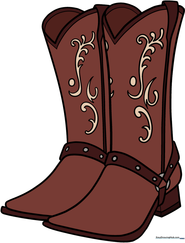 A colorful, finished illustration of a pair of decorative cowboy boots.